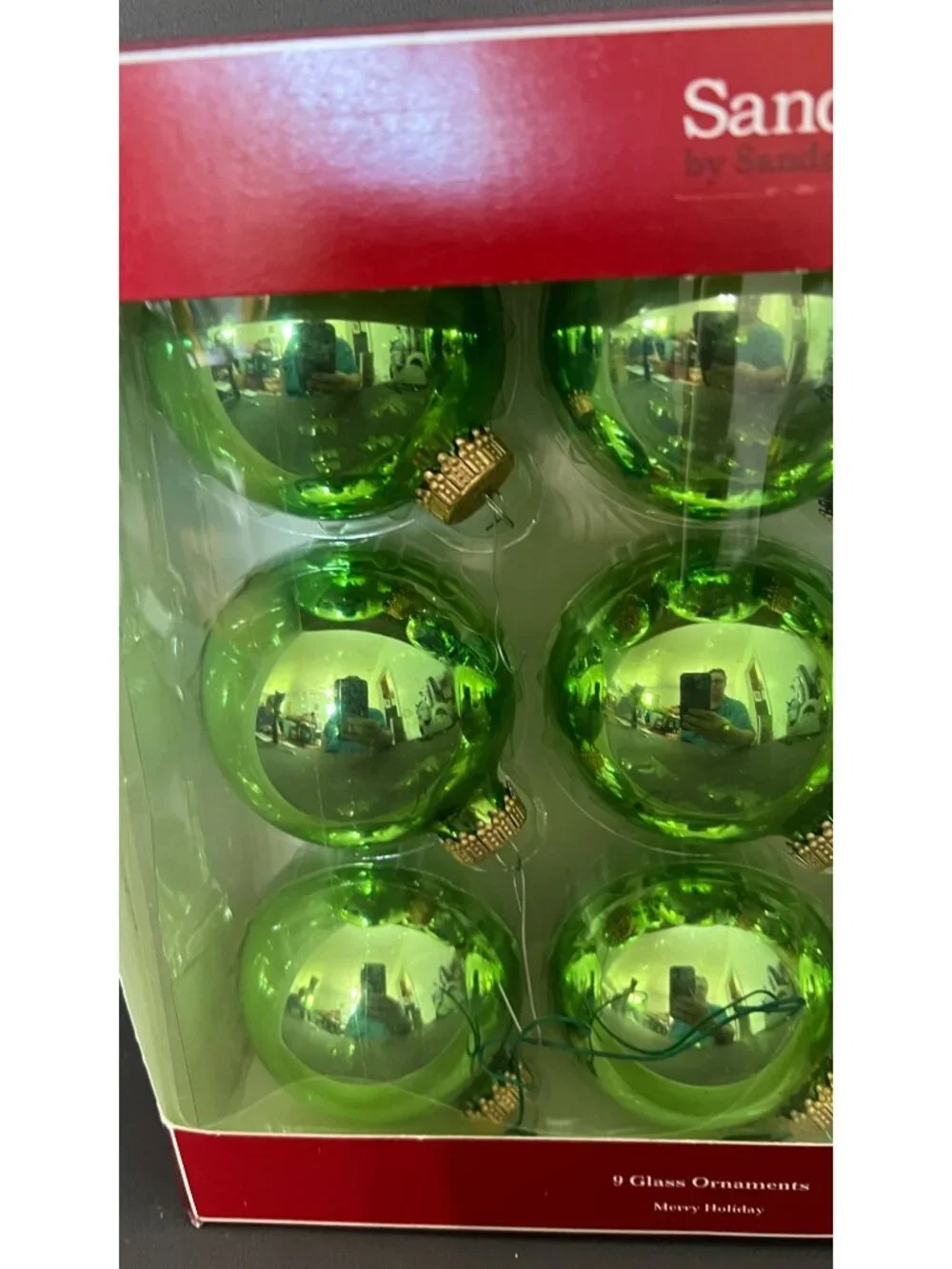 Sandra By Sandra Lee 9 Green Glass Christmas Ornaments